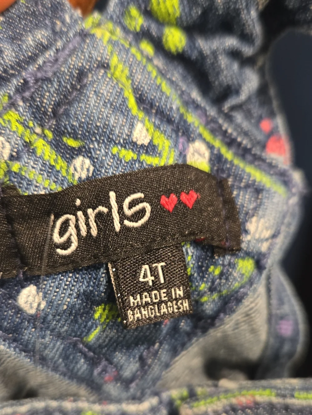 Girls Denim Paint-Splatter Short Overalls - Blue with Neon Accents
